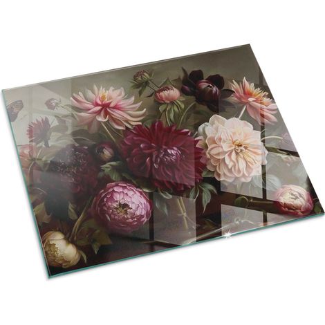 Kaminofen Glasplatte Funkenschutzplatte für Kamin Ofenglas Gehärtetem Kaminglas Funken und Kratzfest Blumenstrauß im Detail 80x60 cm