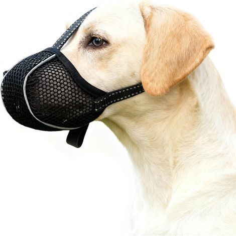 Dog Muzzle, Soft Mesh Muzzle for Small Medium Large Dogs for Scavenging Biting Licking and Chewing Breathable Reflective (XL,Black)
