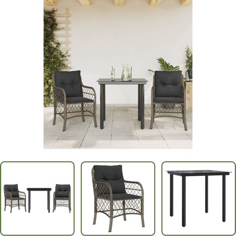 vidaXL Table extérieure - Ensemble de bistro 3 pcs avec coussins gris résine tressée (1/5)