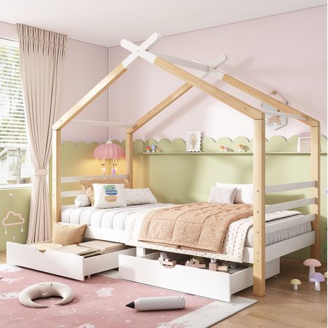 letto contenitore 90x200 casa con cassetti bianco MDF HAVRYA (1/5)