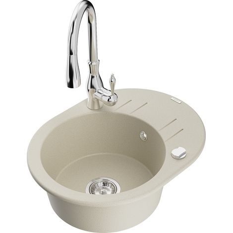 Mexen Kevin lavello in granito 1-vasca con gocciolatoio e rubinetto da cucina Savita, beige - 6517-69-672601-00 (1/5)