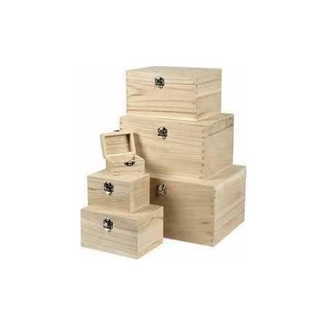 Boîtes en bois - Set de 6 - Fermoir en métal - Bois massif - Beige - Mixte (1/3)