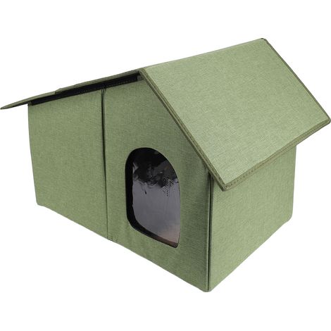 Niche extérieure pour chat, résistante à l'eau et aux intempéries, spacieuse, fermée et pliable, pour toutes les saisons, vert armée (1/5)