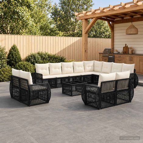 Salon de jardin modulable 13 pièces en polyrotin noir et blanc crème, 12 places, 109.18kg - PANGIVO (1/5)