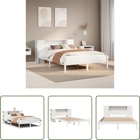 vidaXL Cama con estantería sin colchón madera maciza blanca 150x200 cm (1/5)