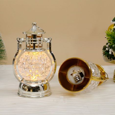 Lanterne LED décorative à huile, lampe de bureau chauffante sur batterie, ambiance de Noël pour décoration intérieure (argenté) (1/5)