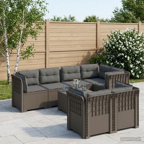 Canapé de Jardin Modulable 7 Places en PP Aspect Rotin Gris Clair avec Coussins - PANGIVO (1/5)