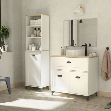 Mueble de Baño Pack Siena con Columna Alta Blanco Soft y Roble Cambrian (Lavabo incluido)