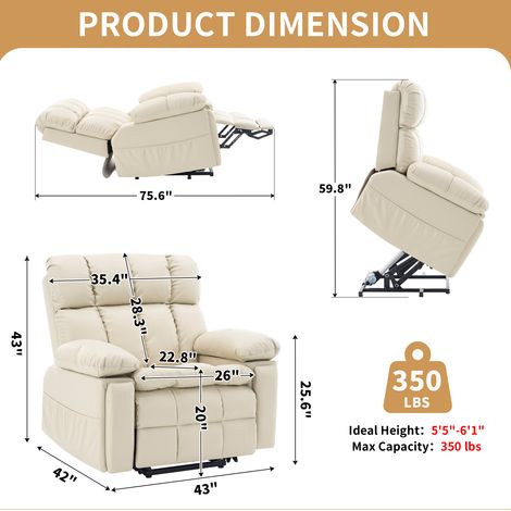 Poltrona relax elettrica a 2 motori con alzata, massaggio e calore, tessuto beige HOMVRA (1/5)