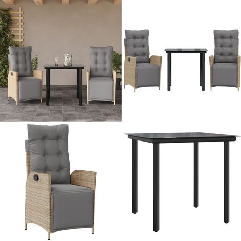 Ensemble à manger de jardin et coussins 3 pcs mélange beige - Chaise de jardin - Table de jardin (1/5)