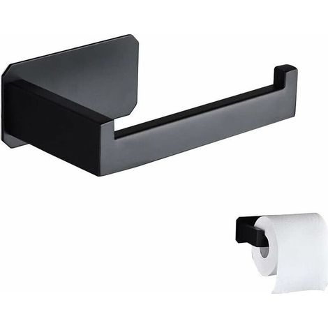 Porte-papier toilette mural en acier inoxydable noir, sans perçage, fixation adhésive 3M – design élégant pour salle de bain et WC
