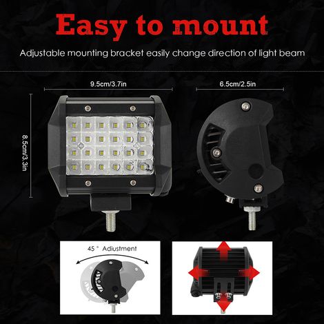 Barra de luces LED de 4 pulgadas y 240 vatios, faros antiniebla impermeables de largo alcance de cuatro filas, haz combinado puntual/de inundación, para camionetas, SUV y embarcaciones (juego de 2). (1/2)