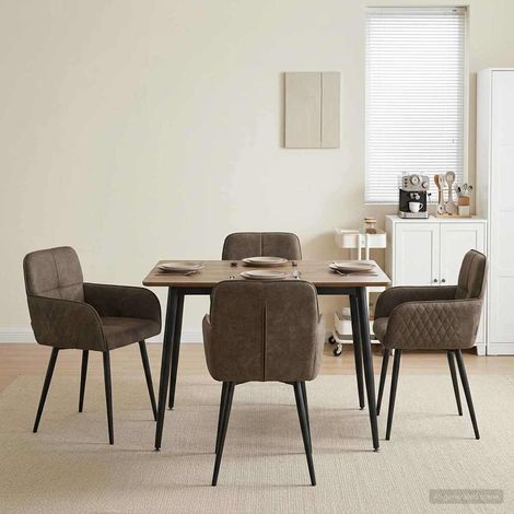 Chaises de salle à manger avec accoudoirs, simili daim gris foncé, lot de 4 - PANGIVO (1/5)