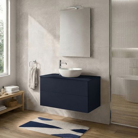 Mobile bagno sospeso 100 cm blu portalavabo due cassetti Tierra (1/5)