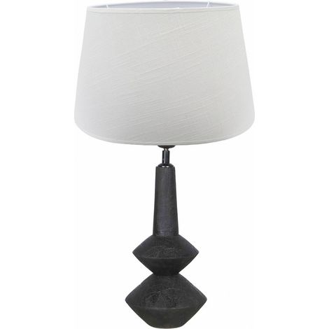 Lampe de table design bois noir et abat jour blanc élégant - noir bois de manguier et blanc (1/3)