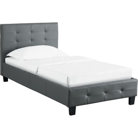 Idimex – Lit simple gris 90x190 cm – Structure capitonnée avec sommier à lattes inclus – Design contemporain pour chambre d'enfant (1/4)