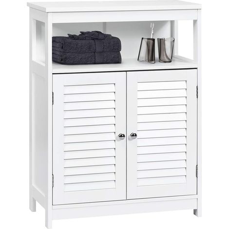 Costway – Armoire murale de salle de bain 60x30,5x80cm – 2 portes persiennes – Étagère réglable – Dispositif anti-basculement – MDF blanc (1/5)