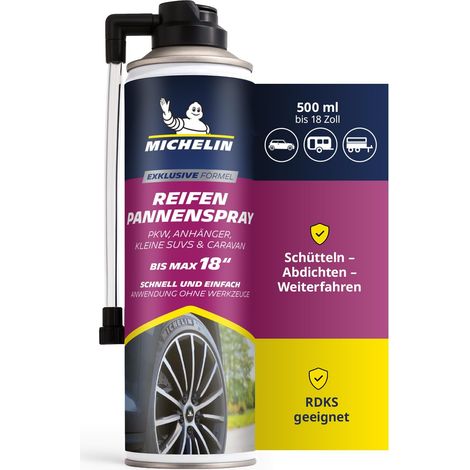 MICHELIN SPRAY ANTI-CREVAISON 500 ML - POUR VOITURES, REMORQUES ET PETITS SUV - SCELLE ET REMPLIT SANS OUTILS - COMPATIBLE AVEC