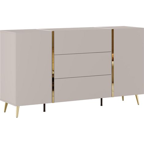 Credenza con 2 ante e 3 cassetti Beige e dorato  - MARZIALO