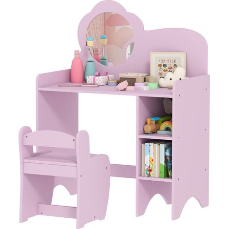 AIYAPLAY Kids Dressing Table with Mirror, Stool, Vanity Table, Purple