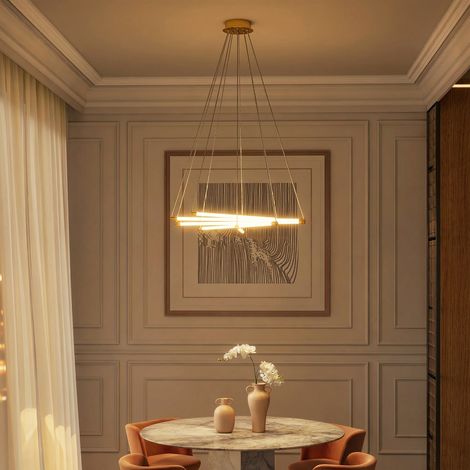 Plafonnier LED, 50 W, 5 tubes lumineux orientables, idéal pour salon, salle à manger, cuisine, or et blanc (1/5)