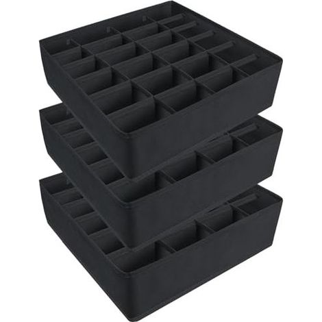 Boîte de Rangement Pliable en Tissu Respirant, Organisateur de Tiroir 3 Pièces pour Chaussettes et Cravates, Noir (1/4)