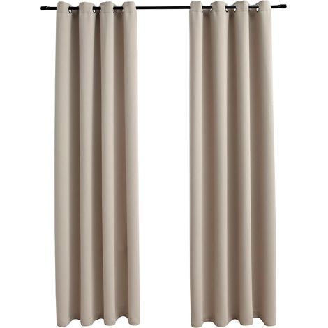 Rideaux occultants avec anneaux en métal 2 pcs Beige 140x175 cm