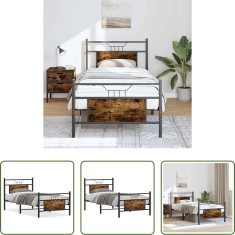 Sommier métal - Cadre de lit sans matelas chêne fumé 90x190cm bois d'ingénierie (1/5)