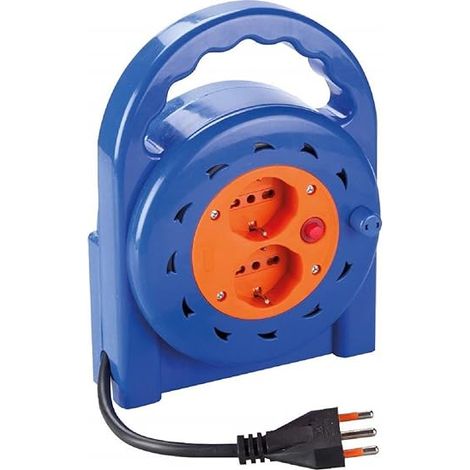 Avvolgicavo Elettrocanali 1 presa 16 a + 2 prese bipasso schuko 10 / 16 a cavo 5 m (1/2)