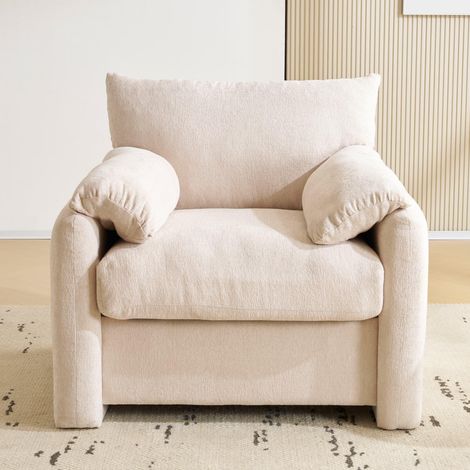 Fauteuil Relax Moderne en Tissu Chenille, Rembourré avec Coussins et Larges Accoudoirs, Confortable pour Salon, Chambre ou Balcon (Beige) (1/5)