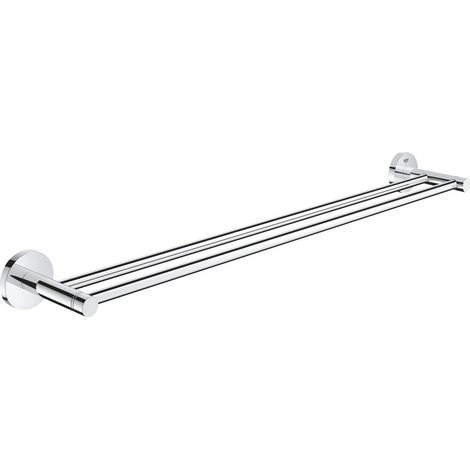 Porte-serviettes double pour salle de bain, 654 mm, fixations invisibles avec vis incluses, métal, chromé (1/5)