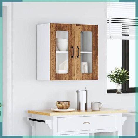 853915 Armoire murale de cuisine avec porte vitrée 'Lucca' Bois d'ingénierie ancien (1/5)