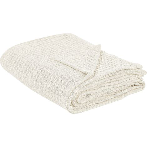 Couvre-lit de Chambre Jeté de Lit à Motif Gaufré 200 x 220 cm en Coton Beige Clair Chagyl