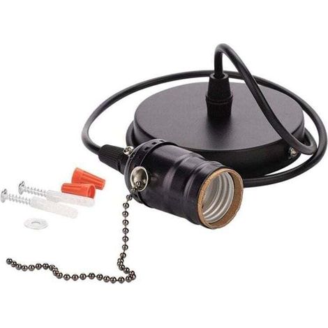 Light Holder, Support De Lampe De Suspension E27 Vintage avec Base à Lampe pour ChaîNe à Tirette MontéE Au Plafond(Noir Perle) (1/4)