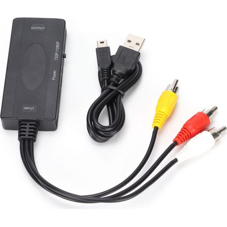 AV-zu-HDMI-Konverter, Audio/Video-zu-HDMI-Adapter, geeignet für Fernseher, VHS-Videorecorder und DVD-Player (Schwarz). (1/5)
