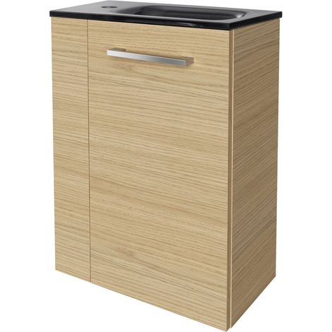 Fackelmann B. STYLE SBC Gäste-WC Set 2 Teile – Waschtischunterschrank in Holz Braun mit Waschbecken aus Glas in Anthrazit  – Waschbeckenunterschrank schmal – Türanschlag rechts – 45 cm breit"-"9010414 (1/4)