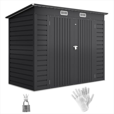 Abri de jardin 2,7 m² en acier galvanisé gris avec portes (1/5)