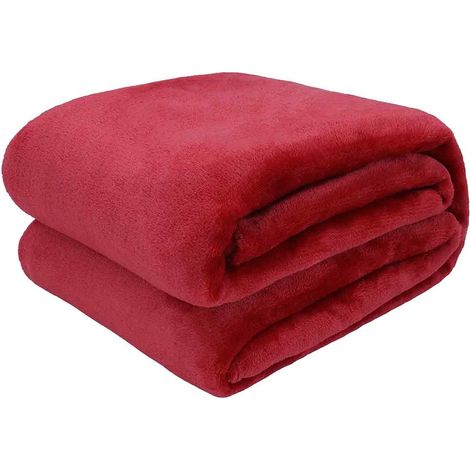 1 Couverture, polaire flanelle, rouge, 152x203 cm, toutes saisons, lit simple (1/5)
