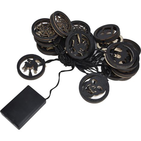 Guirlande lumineuse LED Halloween avec piles, motifs chauve-souris, araignée, sorcier et crâne, décoration lumineuse festive (1/5)