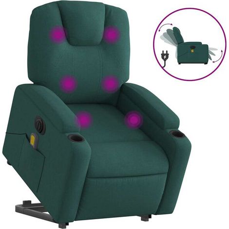 Chaise longue électrique réglable avec fonction massage intégrée – Revêtement en tissu vert foncé, dossier inclinable et repose-pieds extensible – Confort ergonomique maximal (1/5)