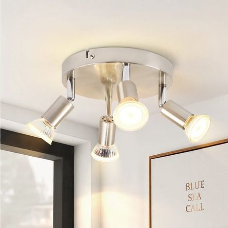 GBLY plafonnier LED, 4 spots pivotants, Spot de plafond Orientable 350° Rond, GU10, éclairage plafond chambre, salon salle à manger cuisine, Silber
