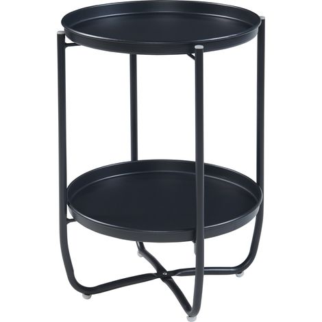 Tavolino da caffè consolle laterale con vassoi estraibili acciaio 58 x 40 cm nero 030010768