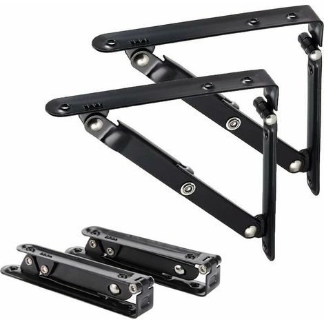 Lot de 2 Equerre Etagere 150mm, Support Pliant Équerre Pliante Mural Pliable Équerre pour Étagère en Angle de 90 Degrés Supports d' Étagères Pliants en Métal (6 inch) (1/5)
