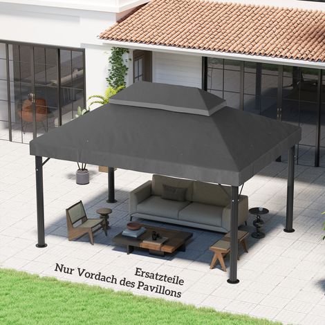 Toiture de remplacement pour pavillon, 3 x 4 m, bâche de remplacement avec trous de drainage, polyester, protection solaire UPF 30+, gris foncé