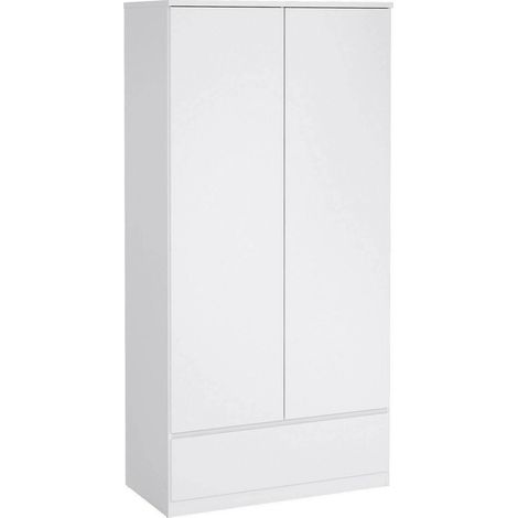 Dmora - Guardaroba 2 ante Kab, Mobile camera da letto, Cabina armadio portabiti, Armadio appendiabiti, 99x50 h201 cm, Bianco lucido