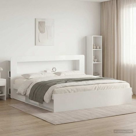Meuble tête de lit avec rangements, bois d’ingénierie blanc brillant, 193 x 18,5 x 100 cm - PANGIVO (1/5)