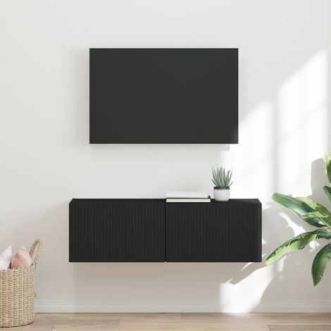 Meuble TV mural-Banc TV-Meuble Télé suspendu Noir 98 x 31 x 29,5 cm Bois d'ingénierie (1/5)
