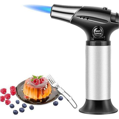 royaluxe -Torche de cuisine professionnelle Chalumeau de cuisine chalumeau de cuisine brûl à gaz butane, serrure de sécurité et acier inoxydable et aluminium pour la maison bricolage cuisine brûlant, (1/5)