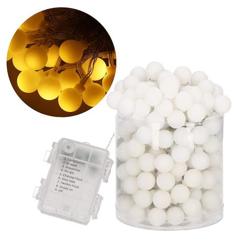 Luces decorativas 50 LED Bolas con 8 Modos de Iluminación  / Blanco Cálido (1/5)
