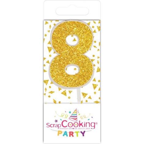 Bougie - SCRAP COOKING PARTY - Mini bougie 8" dorée - Décoration de fête - Anniversaire - Intérieur